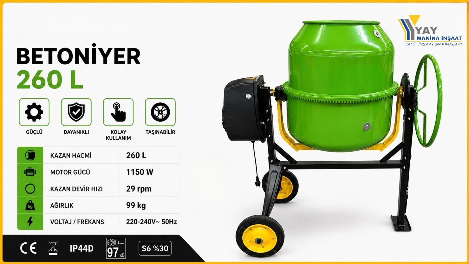 260 LİTRE HARÇ KARMA BETONYER MAKİNESİ